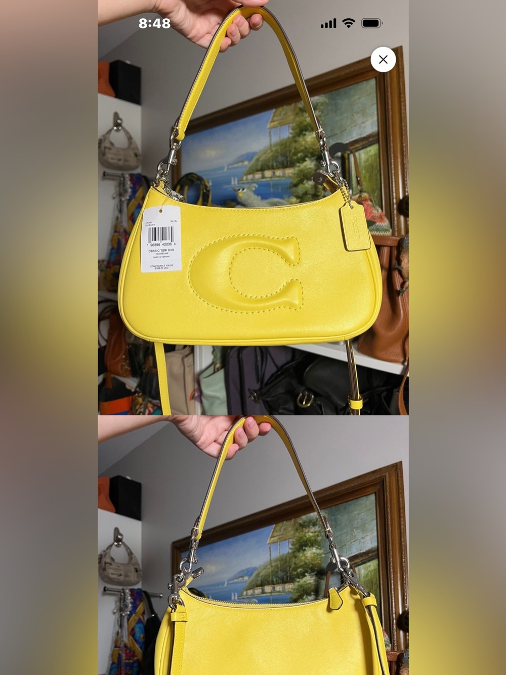 Coach Yellow Leather Shoulder Bag with Embossed C